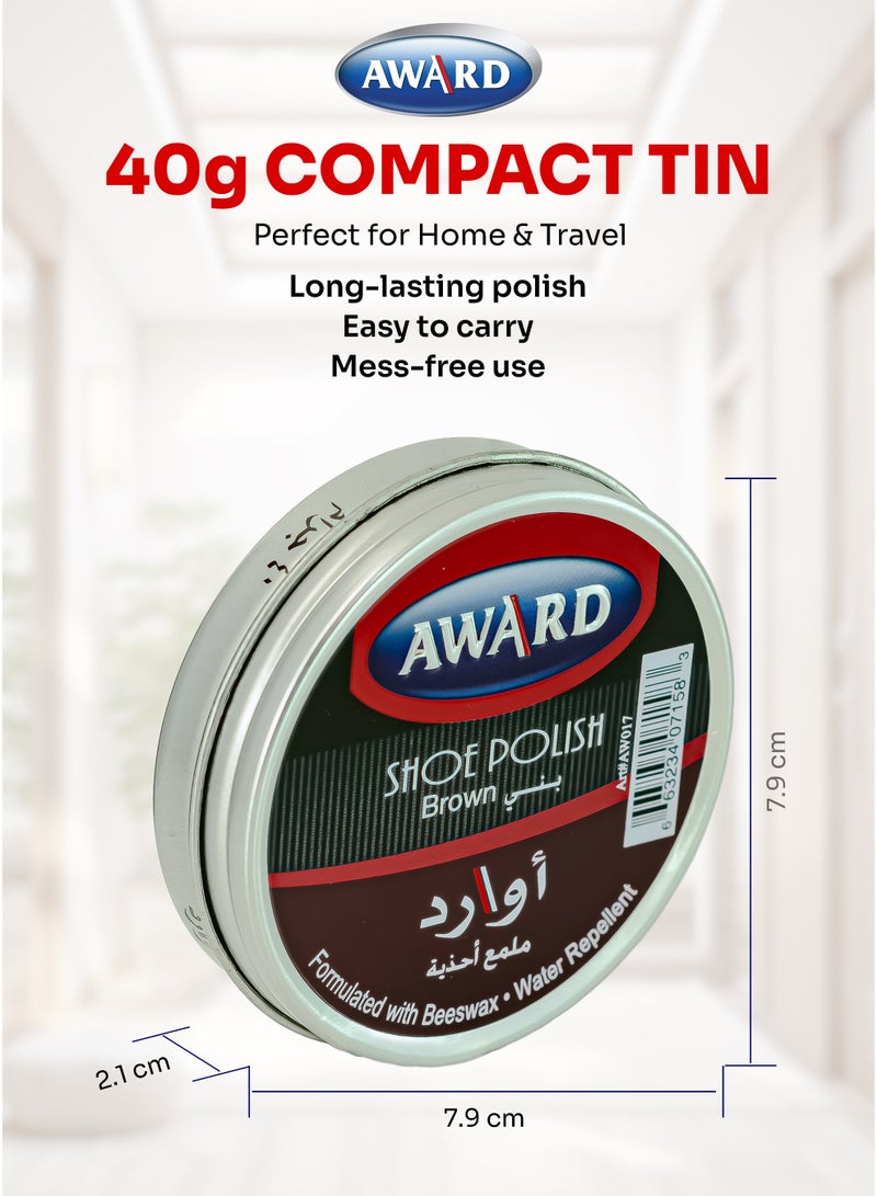 AWARD Shoe Polish Wax Tin Brown – 40 g (Pack of 2) | Quick Shine, Rich Brown Gloss for Leather Shoes & Boots - Image 3